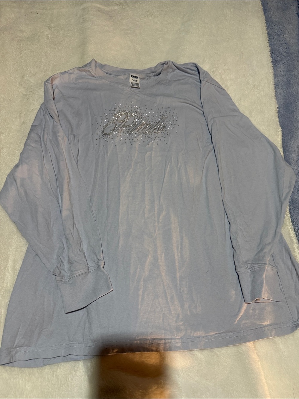 PINK Victoria's Secret Light Blue Long-Sleeve Rhinestone Logo Tee
